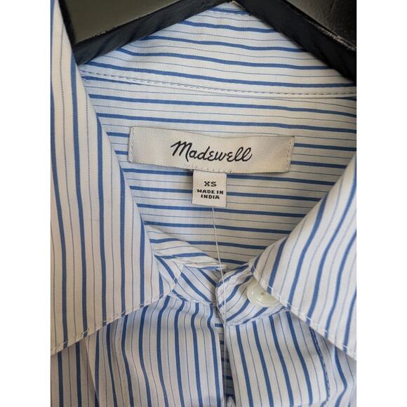 Madewell Shirt Women XS White Blue Striped Easy Y-Neck Collar NS334 NWT - Picture 5 of 6
